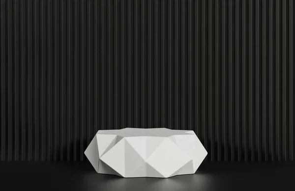 Wit Prisma Podium Voor Product Presentatie Zwarte Gekartelde Muur Achtergrond — Stockfoto