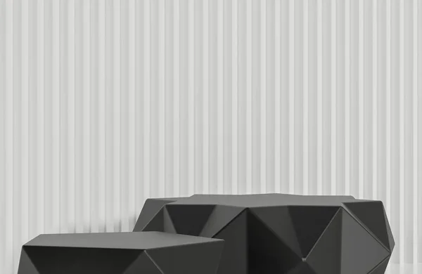 Pódio Prisma Preto Para Apresentação Produto Fundo Parede Serrilhada Branco — Fotografia de Stock