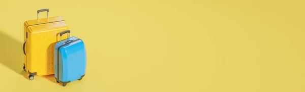 Желтый Синий Чемодан Желтом Фоне Концепция Летнего Путешествия Модель Иллюстрация Лицензионные Стоковые Фото