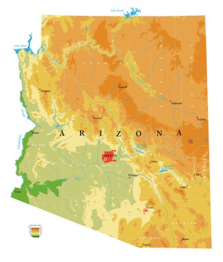 Arizona highly detailed physical map