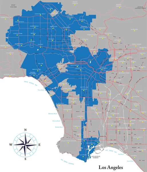 Los Angeles Metropoliten Alan Haritası — Stok Vektör