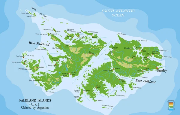 Falklandsöarna Fysisk Karta — Stock vektor