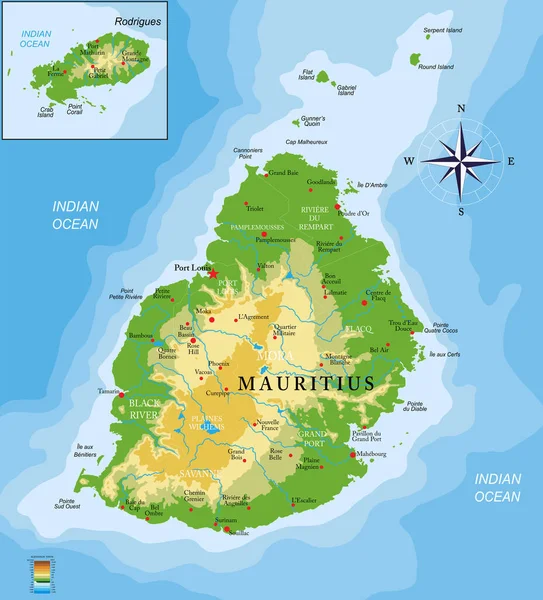 Islas Mauricio Mapa Físico — Archivo Imágenes Vectoriales