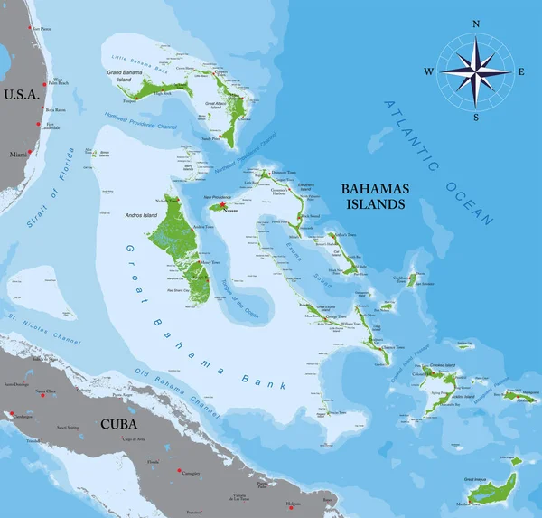 Islas Bahamas Mapa Físico Altamente Detallado — Archivo Imágenes Vectoriales