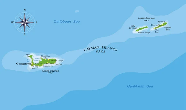 Ilhas Cayman Mapa Físico Altamente Detalhado — Vetor de Stock