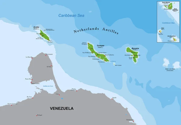 Физическая Карта Арубы Нидерландских Антильских Островов — стоковый вектор