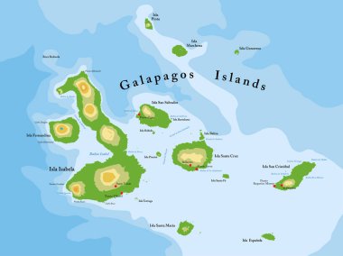Galapagos adaları son derece detaylı fiziksel harita
