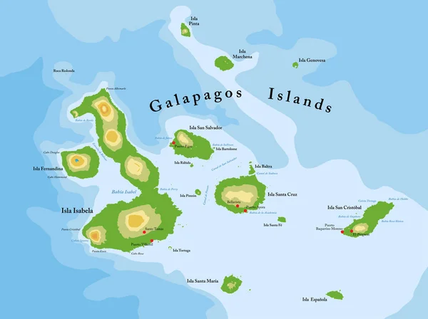 Galapagos Szigetek Nagyon Részletes Fizikai Térkép — Stock Vector