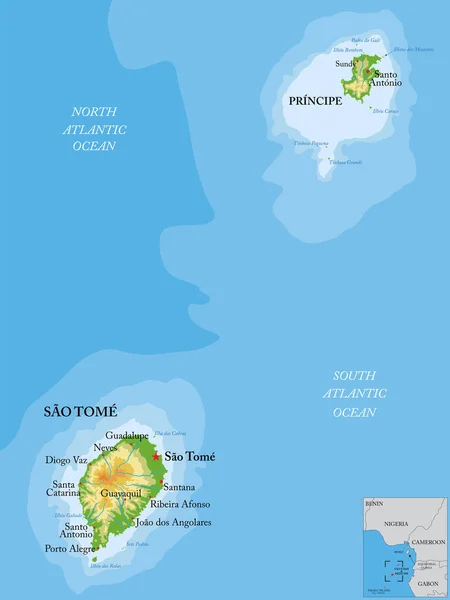 Tom Und Prncipe Inseln Physische Karte — Stockvektor