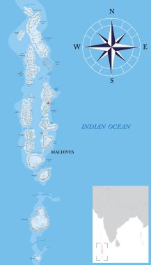 Maldives islands highly detailed physical map clipart