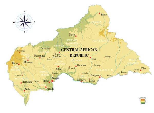 Sehr Detaillierte Physikalische Karte Der Zentralafrikanischen Republik lizenzfreie Stockillustrationen