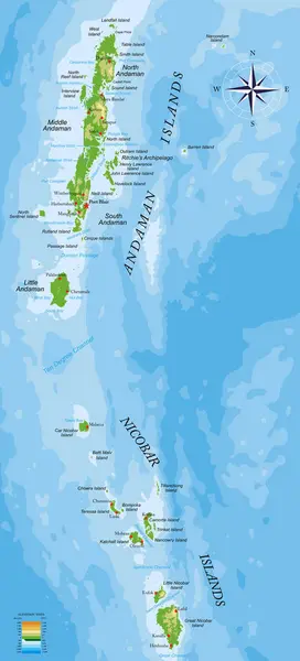 Wyspy Andaman Nicobar Bardzo Szczegółowa Mapa Fizyczna — Wektor stockowy