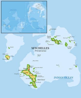 Seyşeller adaları son derece detaylı fiziksel harita