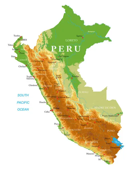 Peru Sehr Detaillierte Physikalische Karte Stockillustration