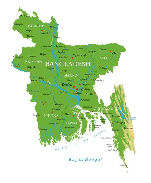 Bangladesch Sehr Detaillierte Physische Karte Vektorgrafiken