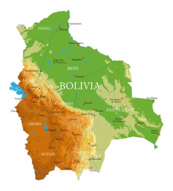 Bolivia - highly detailed physical map clipart