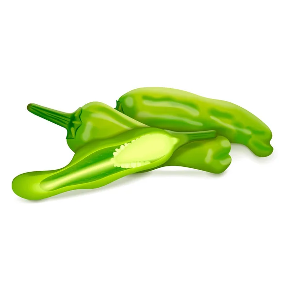 Whole Half Shishito Green Pepper Capsicum Annuum Chili Pepper Fresh — Stock Vector
