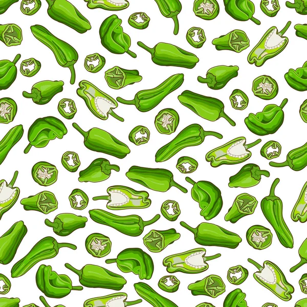 녹색작은 패드론 고추가 들어간 패턴이야 에르본 채소들 스타일 배경에서 — 스톡 벡터