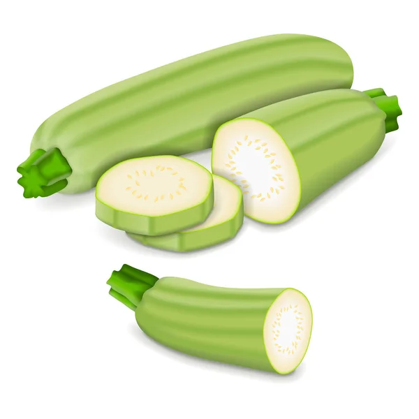 四分之一片 几片黎巴嫩杜鹃片或绿色胡瓜片 Courgette还是骨髓夏天的壁球Cucubits 水果和蔬菜 在白色背景上孤立的向量图 — 图库矢量图片
