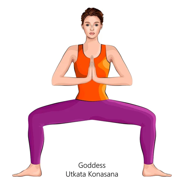 Voller Länge Seitenansicht Einer Jungen Frau Die Yoga Praktiziert Göttin — Stockvektor