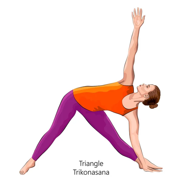 Vedere Laterală Completă Femeii Tinere Care Practică Exerciții Yoga Făcând — Vector de stoc