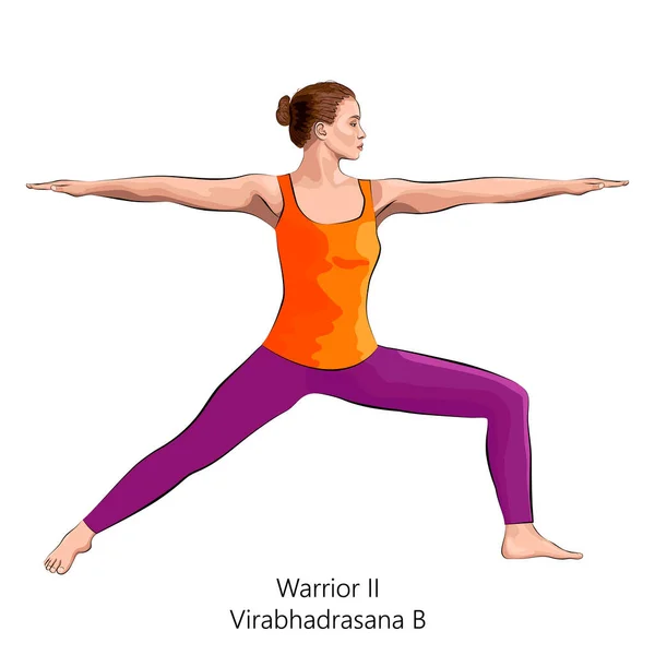 Vista Lateral Cuerpo Entero Una Joven Practicando Yoga Haciendo Pose — Archivo Imágenes Vectoriales