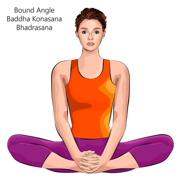 Giovane Donna Che Pratica Esercizio Yoga Facendo Butterfly Bound Angle — Vettoriale Stock
