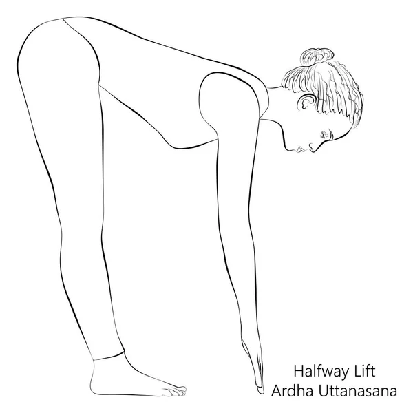 Croquis Jeune Femme Pratiquant Yoga Faisant Pose Chemin Levage Ardha — Image vectorielle