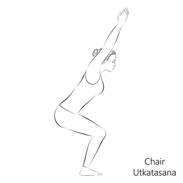 Croquis Jeune Femme Pratiquant Yoga Faisant Pose Chaise Pose Féroce — Image vectorielle