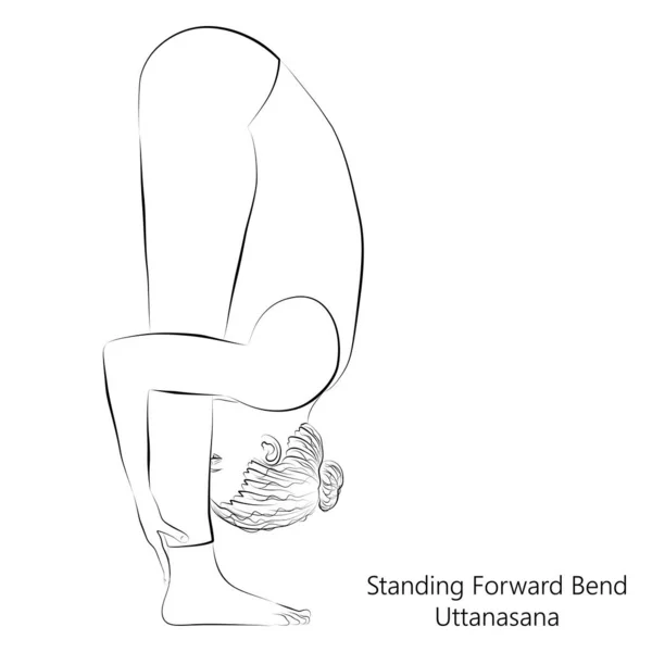 Bosquejo Una Joven Practicando Yoga Haciendo Pose Standing Forward Bend — Vector de stock