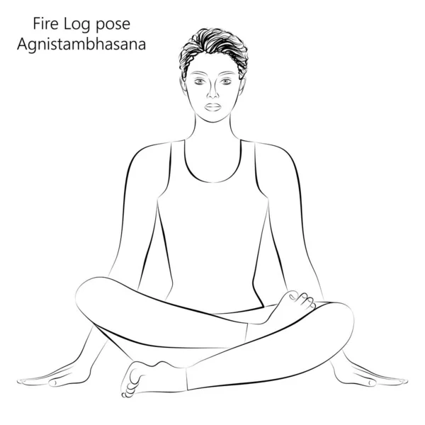Bosquejo Mujer Joven Practicando Yoga Haciendo Pose Registro Fuego Pose — Vector de stock