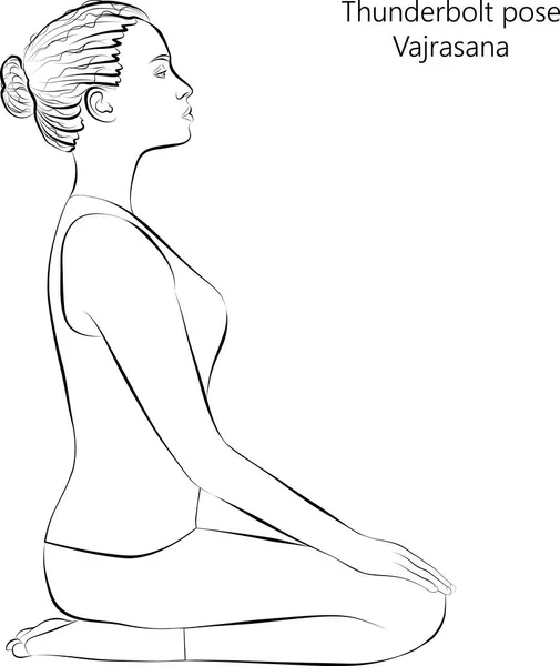 Croquis Jeune Femme Pratiquant Yoga Posant Thunderbolt Pose Diamant Pose — Image vectorielle