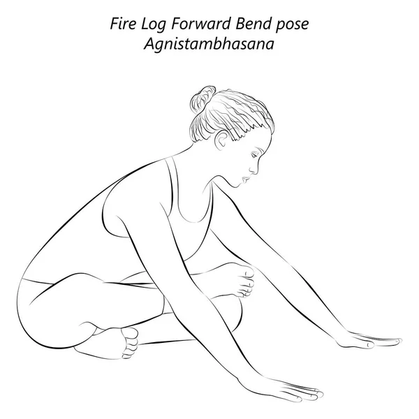 Kresba Mladé Ženy Cvičící Jógu Předvádějící Pózu Fire Log Forward — Stockový vektor