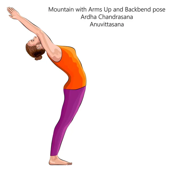Giovane Donna Che Pratica Esercizio Yoga Facendo Montagna Con Braccia — Vettoriale Stock