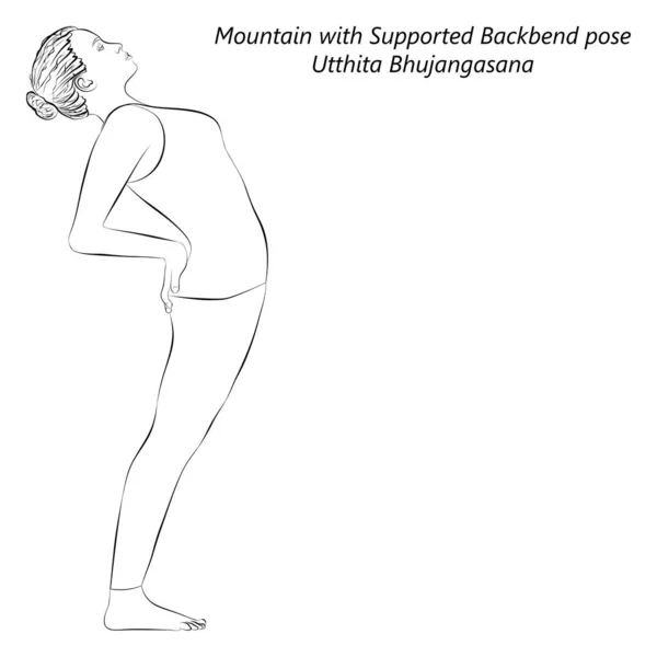 Skica Mladé Ženy Cvičit Jógu Dělat Mountain Podporované Backbend Pózu — Stockový vektor
