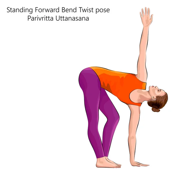 Tânăra Femeie Care Practică Exerciții Yoga Făcând Postura Standing Forward — Vector de stoc