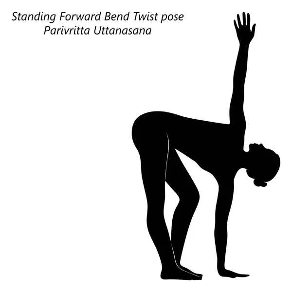 Silhouette Noire Plate Jeune Femme Pratiquant Yoga Faisant Pose Torsion — Image vectorielle