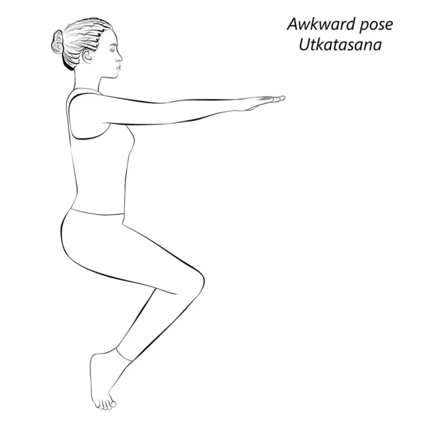 Skizze Einer Jungen Frau Die Yoga Praktiziert Unheimlicher Pose Utkatasana — Stockvektor