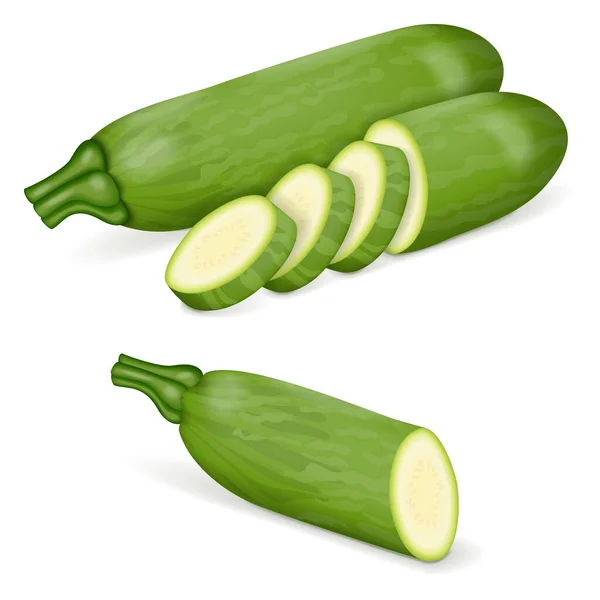 Zucchine Intere Tritate Aehobak Coreane Zucchine Coreane Zucca Estiva Cucurbita — Vettoriale Stock