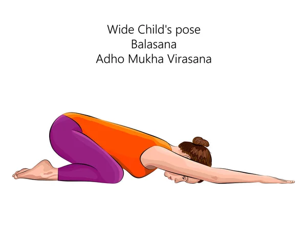 Femeia Tânără Care Practică Exerciții Yoga Care Pozează Wide Child — Vector de stoc