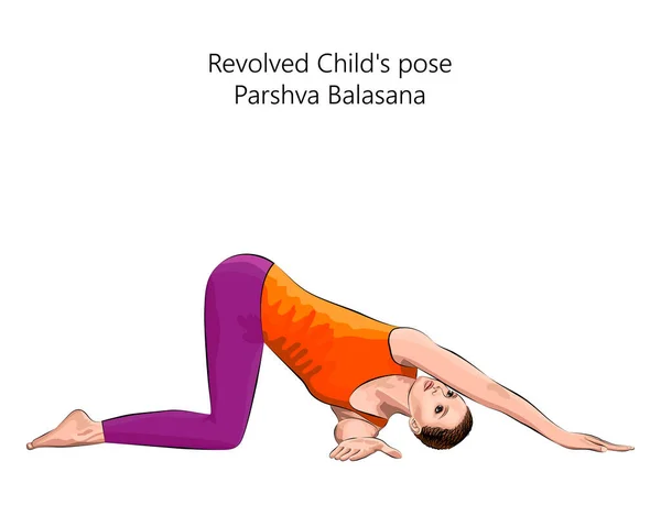 Jeune Femme Pratiquant Exercice Yoga Faisant Revolved Child Pose Thread — Image vectorielle