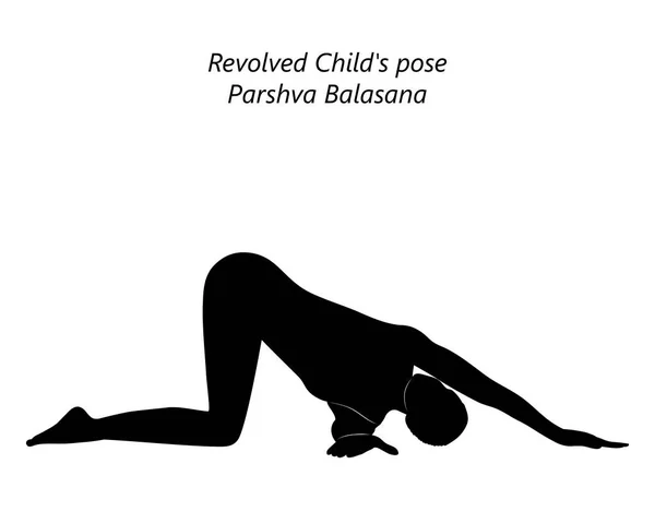 Black Silhouette Young Woman Practicing Yoga Doing Revolved Child Pose Royalty Free Stock Vectors