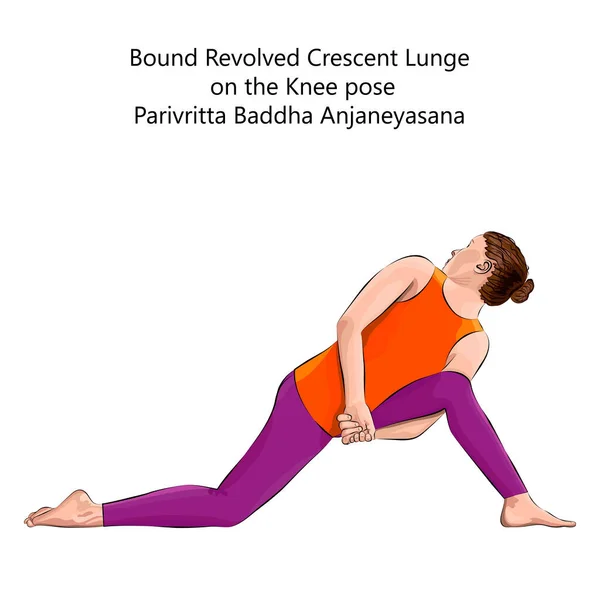 Femeie Tânără Care Practică Exerciții Yoga Făcând Bound Revolved Crescent — Vector de stoc