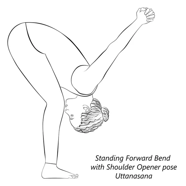Bosquejo Una Mujer Joven Practicando Yoga Haciendo Pose Standing Forward — Archivo Imágenes Vectoriales