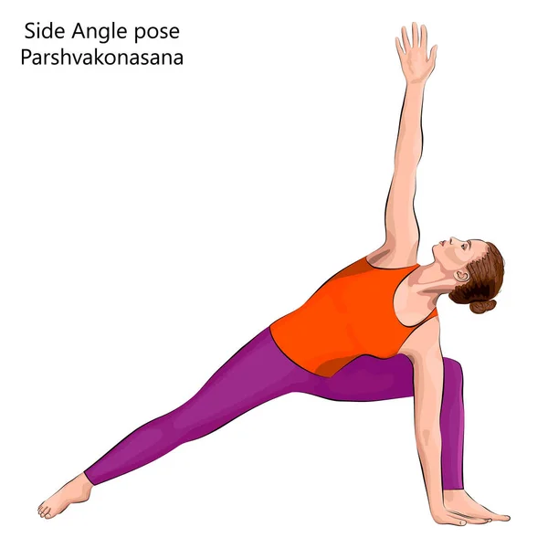 Junge Frau Praktiziert Yoga Übungen Macht Side Angle Pose Parschvakonasana — Stockvektor