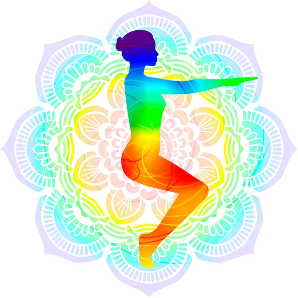 Kleurrijke Silhouet Yoga Houding Vreemde Houding Utkatasana Staande Balancerende Geïsoleerde — Stockvector