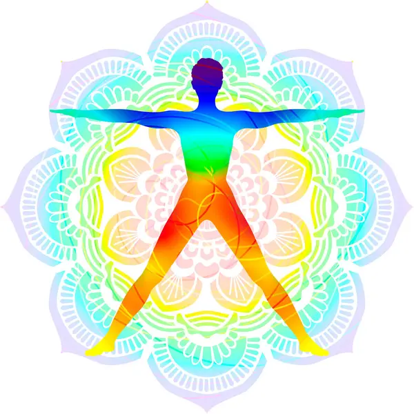 Colorida Postura Silueta Yoga Posada Estrella Pose Estrella Cinco Puntos Vectores de stock libres de derechos