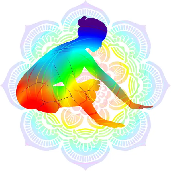 Colorful Silhouette Yoga Posture Fire Log Forward Bend Pose Agnistambhasana — Stock Vector