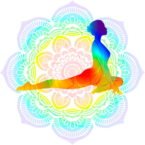 Colorful Silhouette Yoga Posture Half Pigeon Pose Swan Pose Seated — Stock Vector