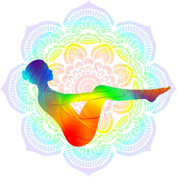 Colorful Silhouette Yoga Posture Half Boat Pose Ardha Navasana Seated — Stock Vector